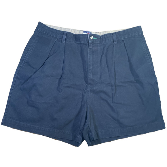 Mens Shorts W 38/40 Tommy Hilfiger Black Chino Flag Logo Pleated 5" Inseam Twill - Picture 1 of 5
